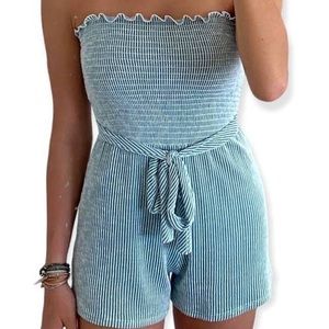 Caution to the Wind Green Romper